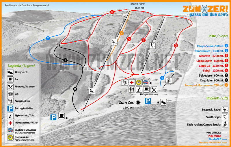 Snowy ski slopes of Zum Zeri in Tuscany