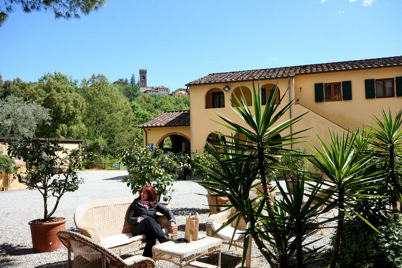 Outdoor seating under the Montecarlo skyline